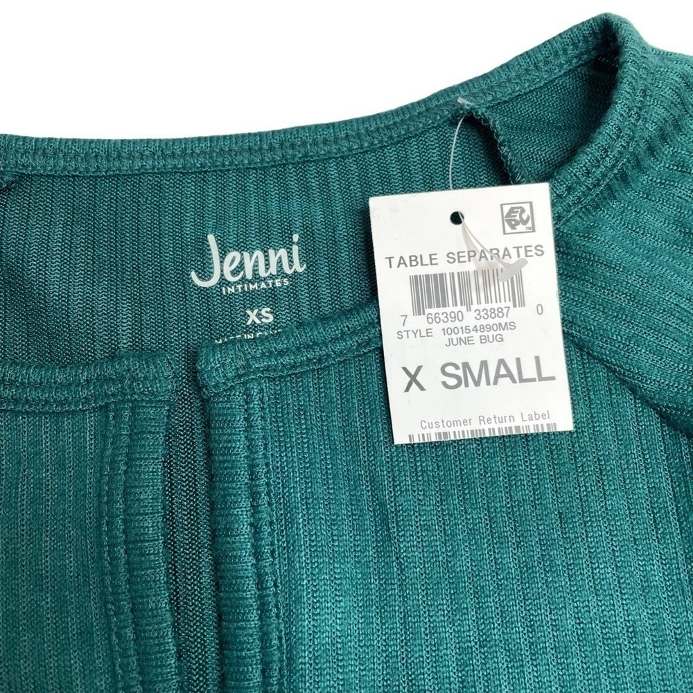 Jenni Split Neck Ribbed Pajama Top Bundle of 2 June Bug Dark Green XS - Picture 4 of 6